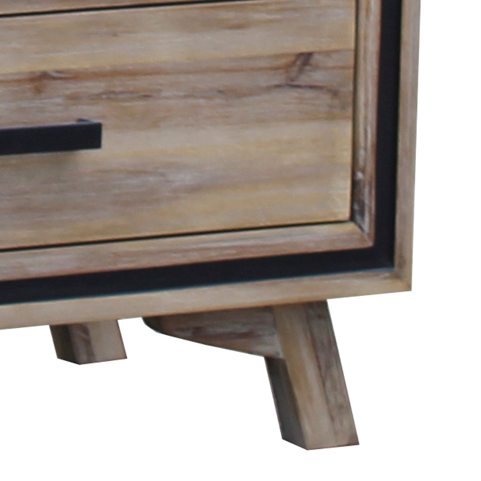 Wood bed frame corner with silver brush finish and legs