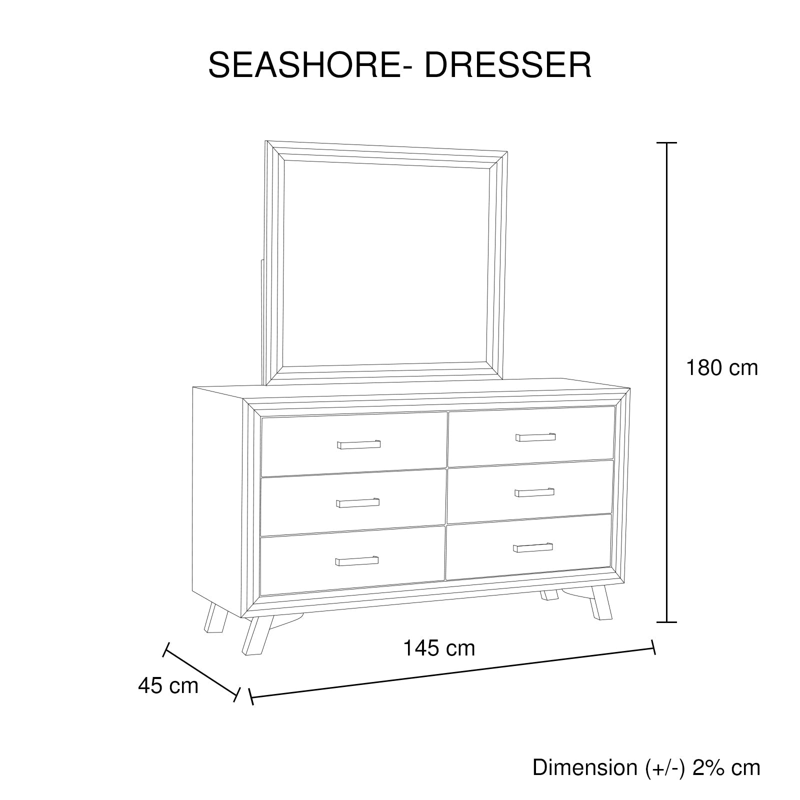 Dresser dimension diagram showing labeled height and width measurements