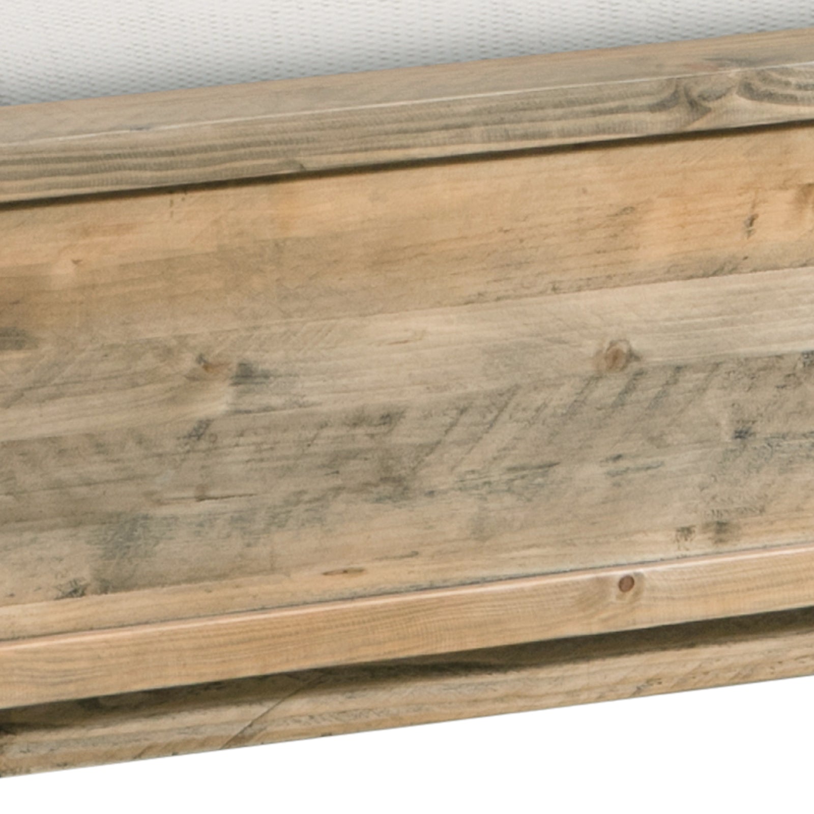 Antique light brown solid wood bed rail with visible grain and distressed finish