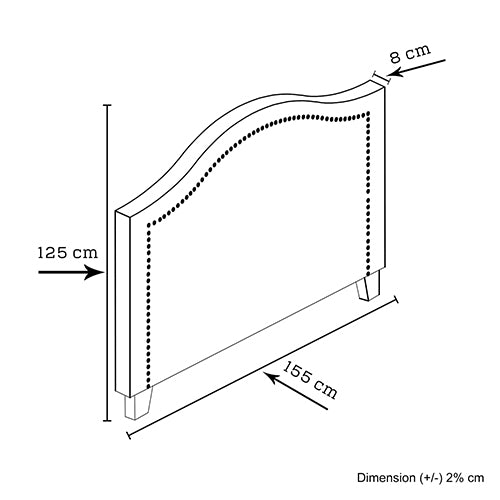 Queen headboard dimensions diagram with curved profile and mounting posts