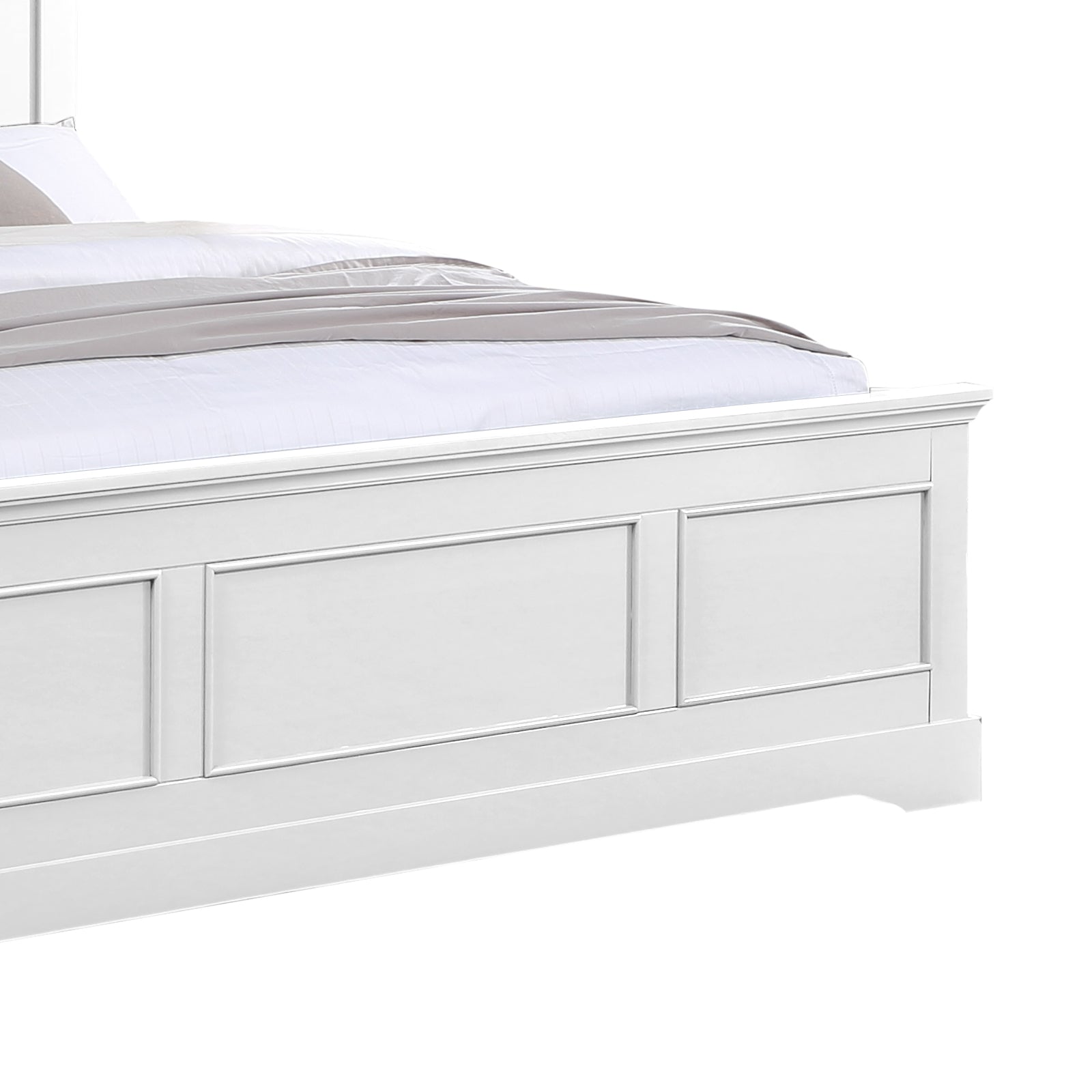 Queen bed frame side rail in white with panel detailing