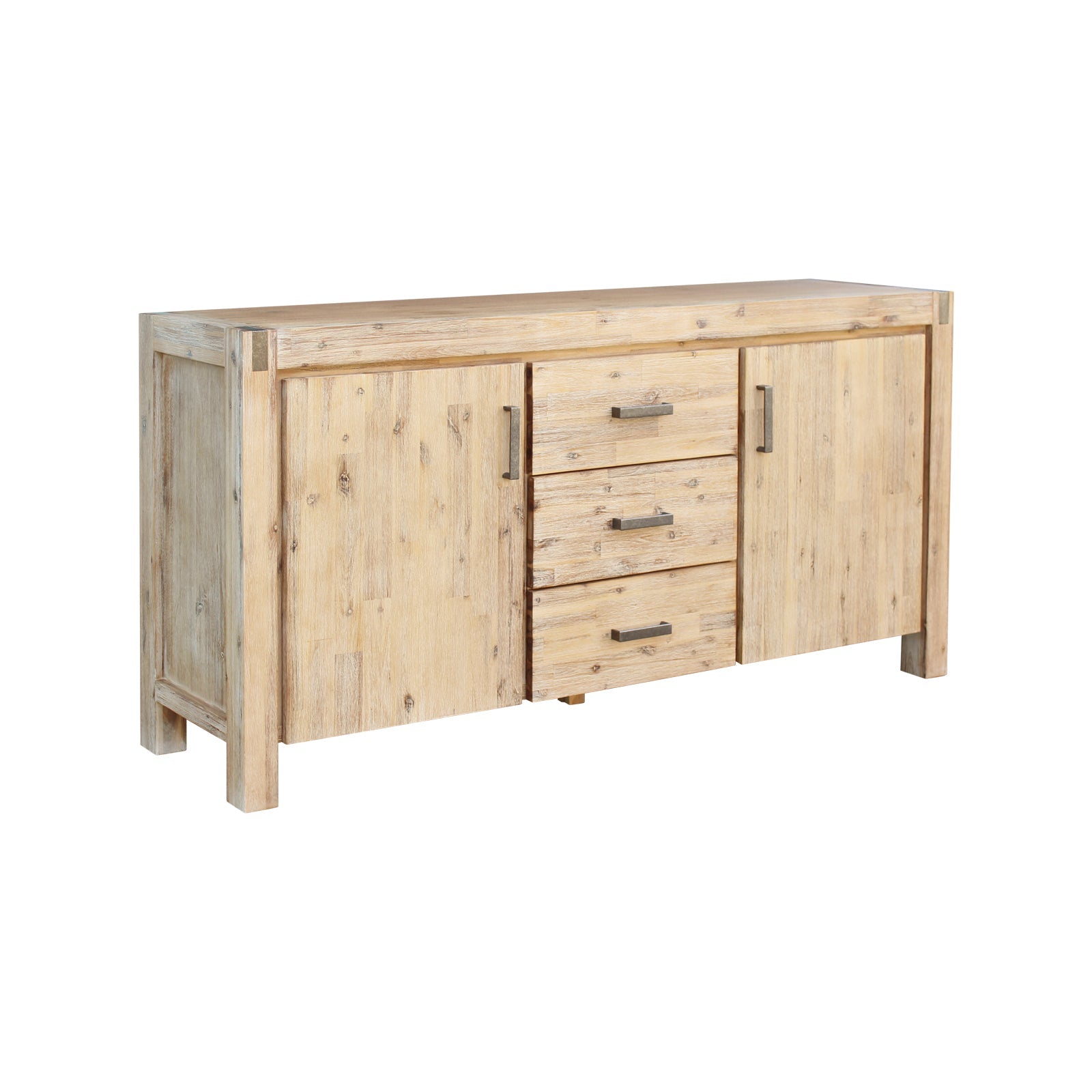 Oak sideboard with two doors and four drawers, solid wood acacia frame