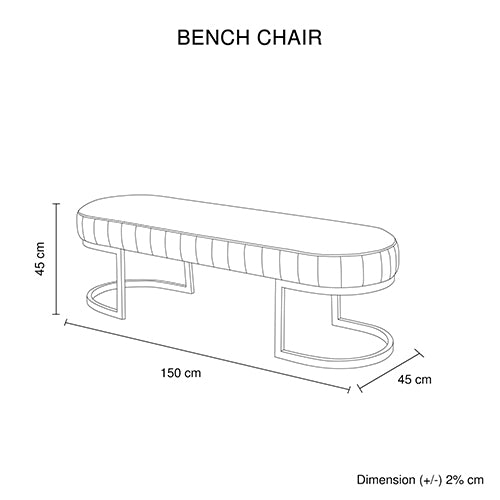 Bench chair line drawing with dimensions, including 45 cm and 150 cm measurements