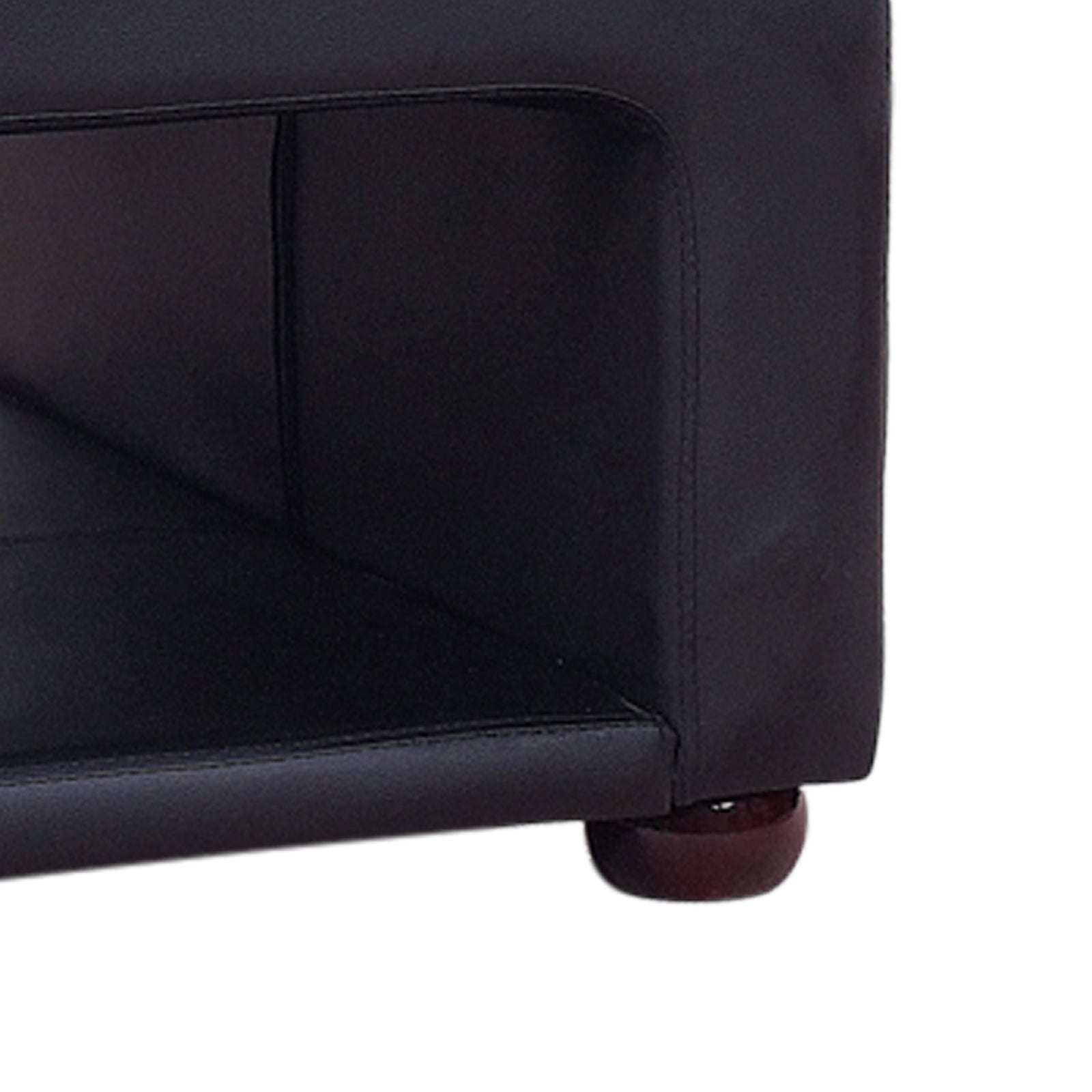 Black PU leather coffee table corner with padded side and open storage shelf