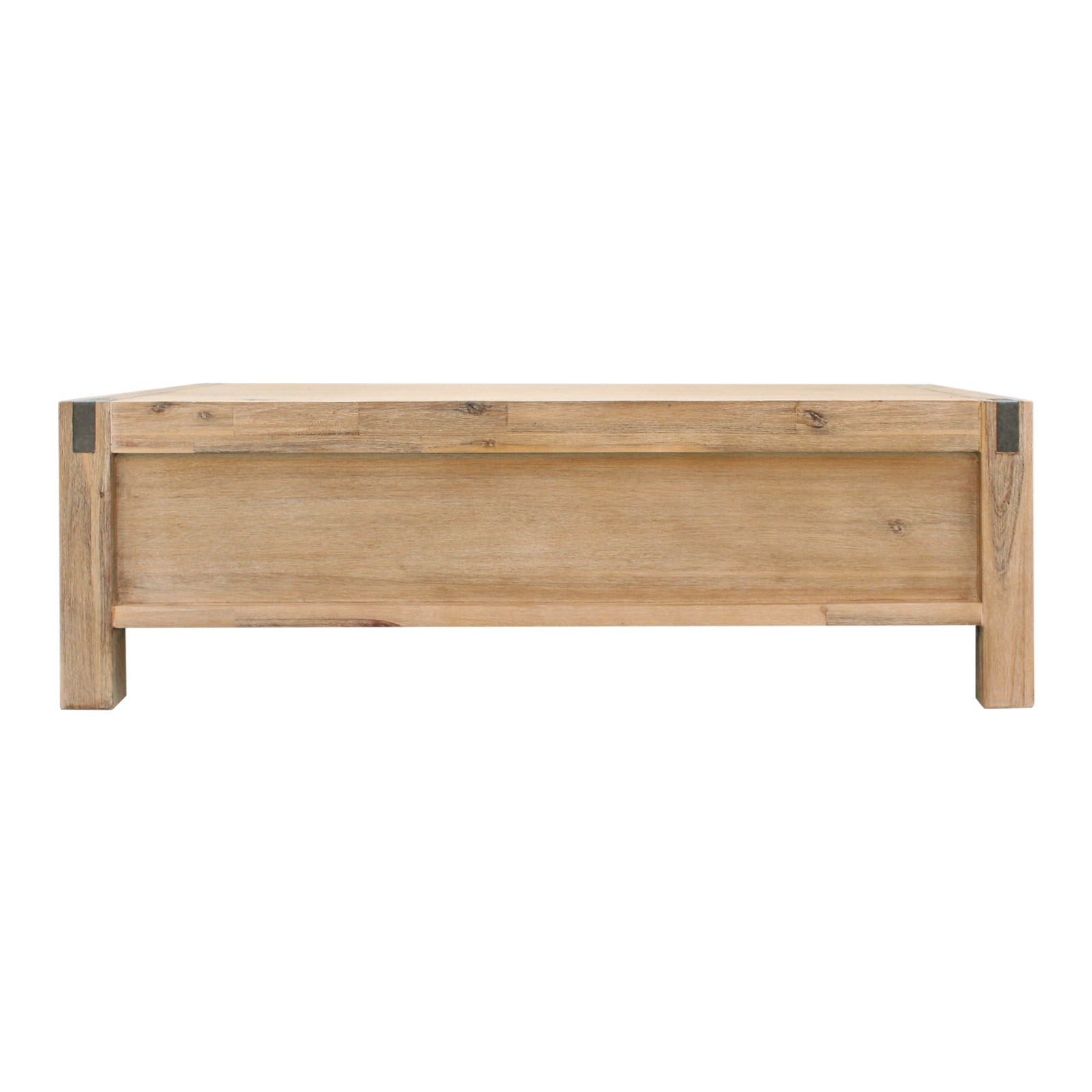 Light oak coffee table apron with two drawer fronts and handles, front view