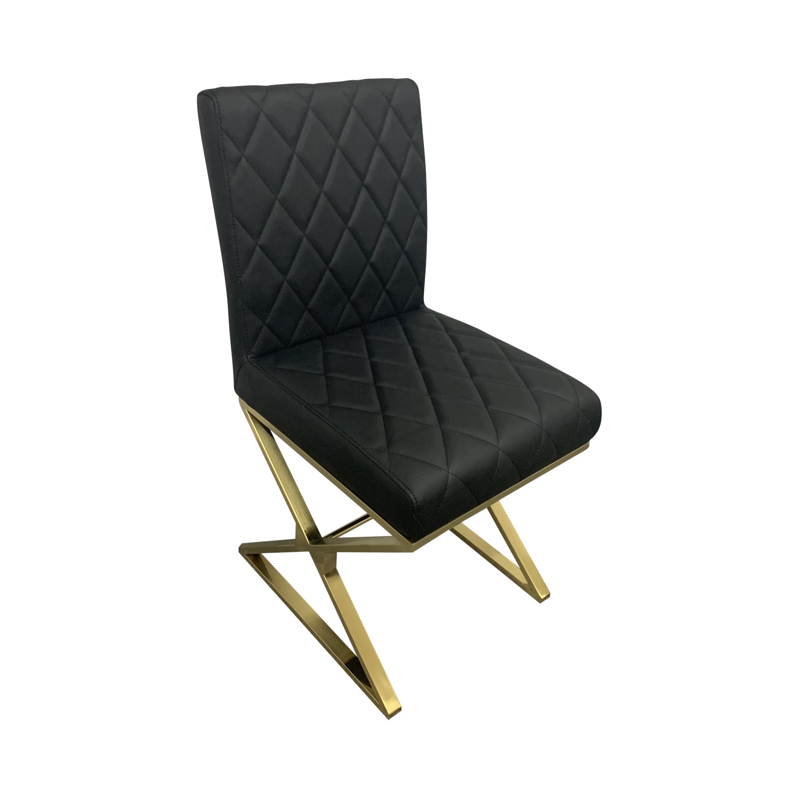 Black PU leather dining chair with gold metal cross-frame legs