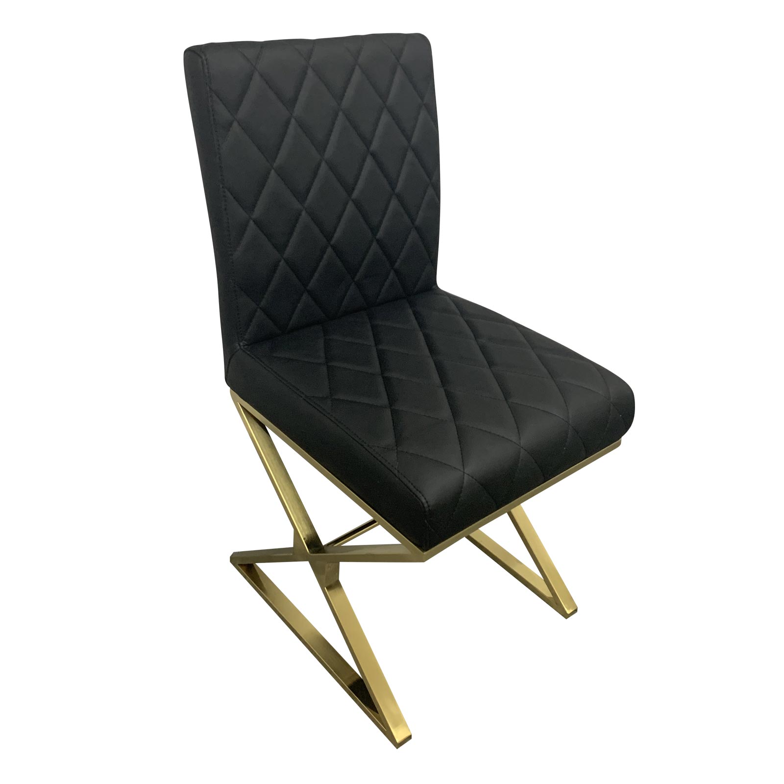 Black PU leather dining chair with tufted seat and gold metal base