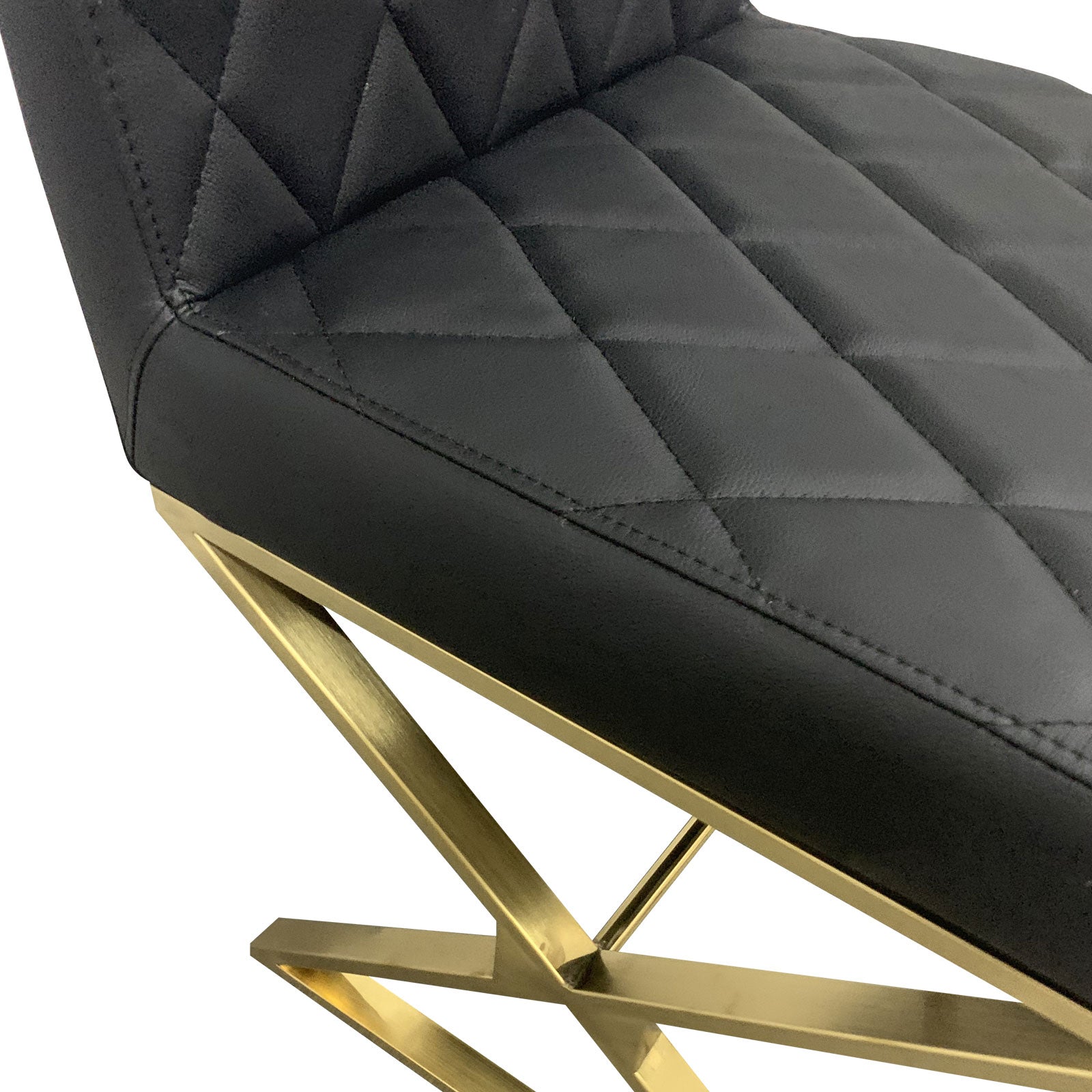 Black PU leather dining chair seat with diamond quilting and piping seams