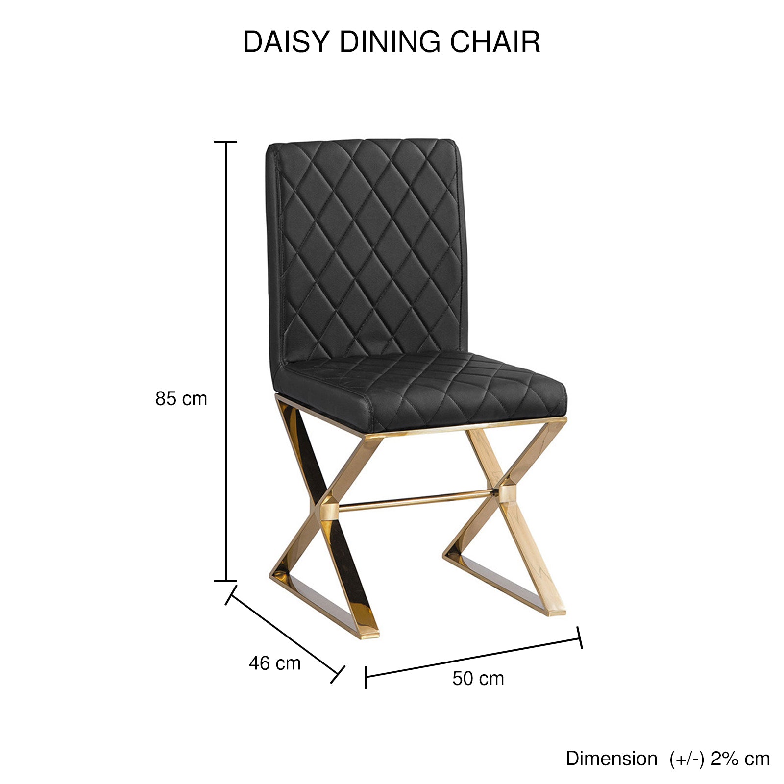 Black PU leather dining chair with gold metal frame, 85 cm high profile