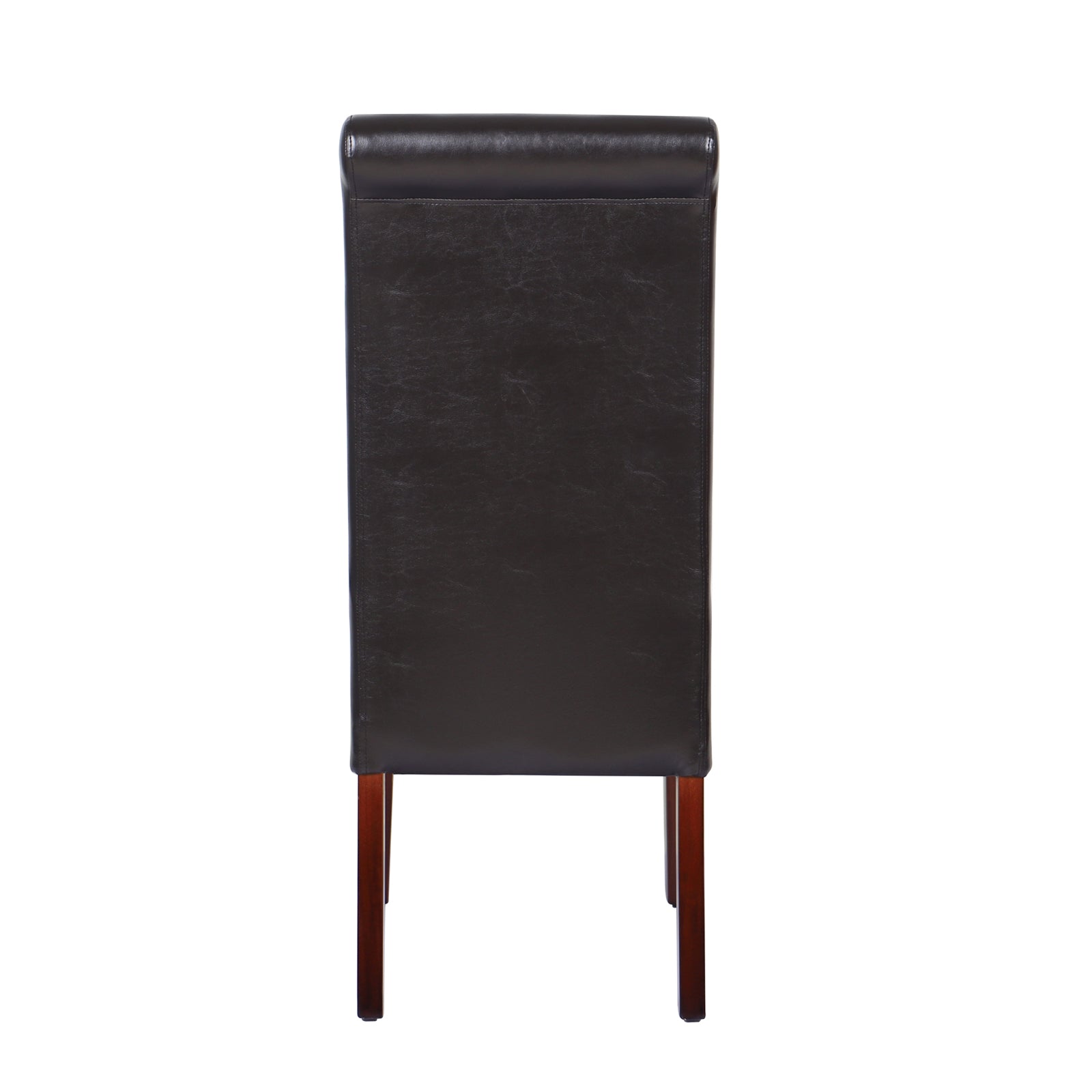 Dining chair with dark brown leatherette back panel and solid pine legs