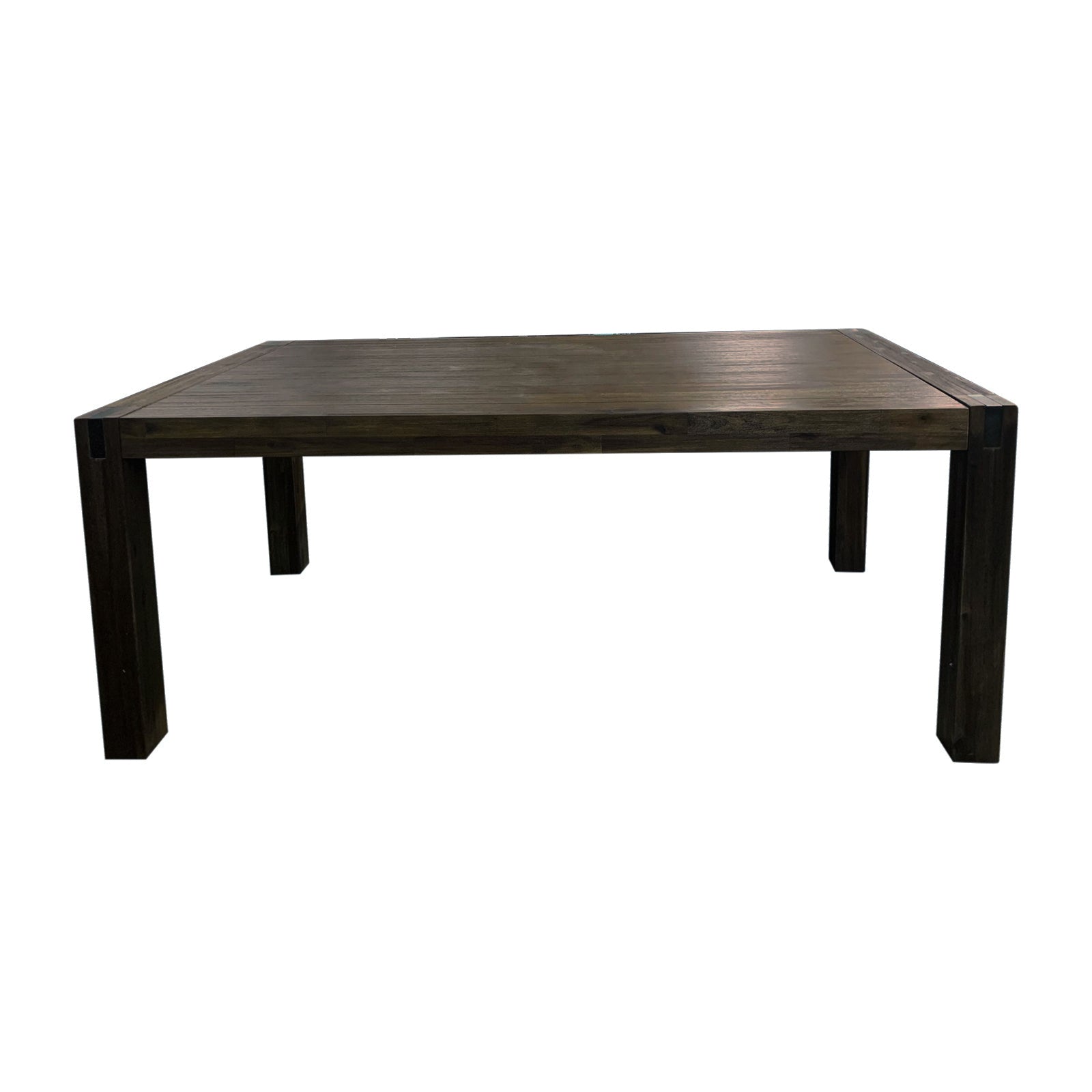 Chocolate acacia dining table with rectangular tabletop and four straight legs