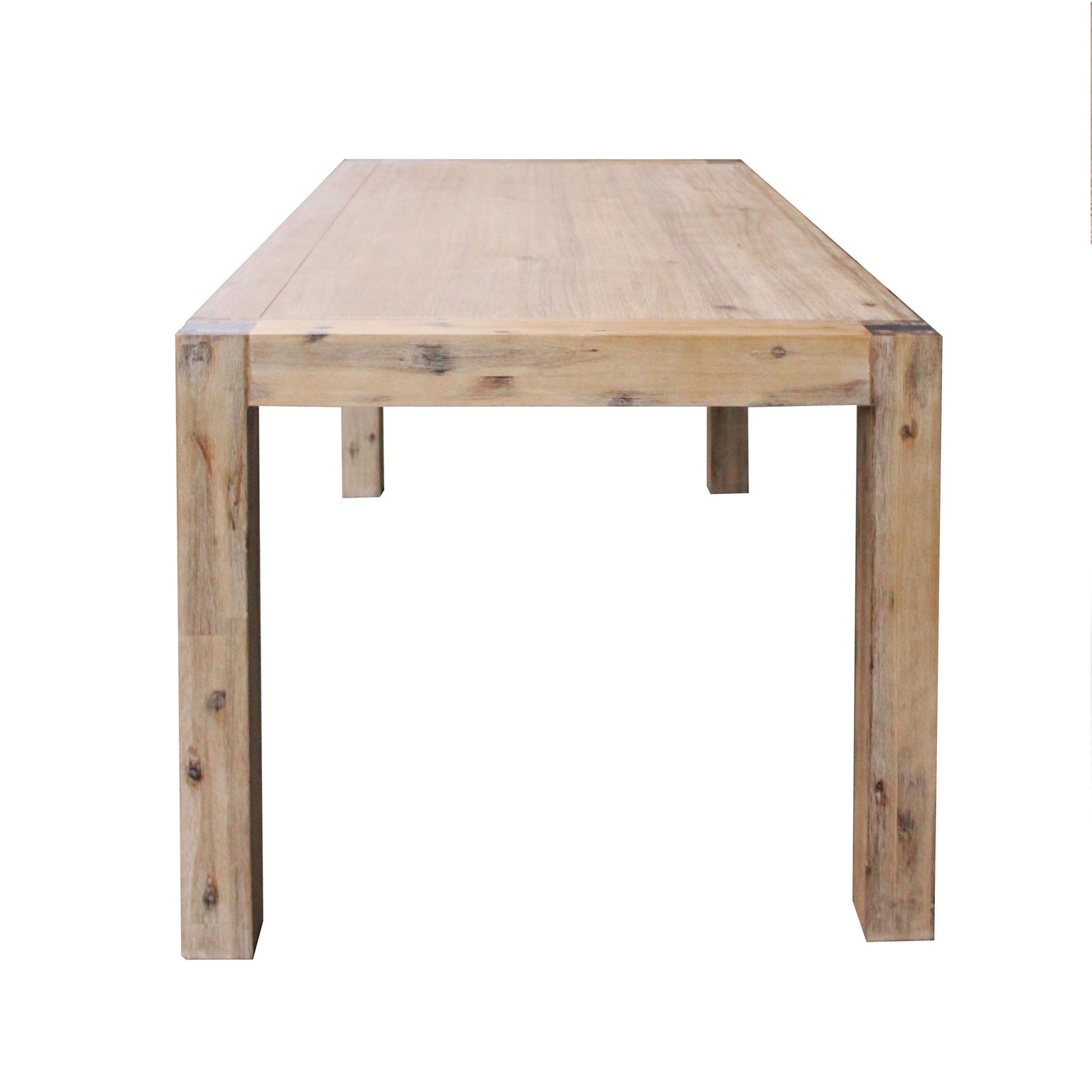 Top view of rectangular oak acacia dining table with solid wood legs.