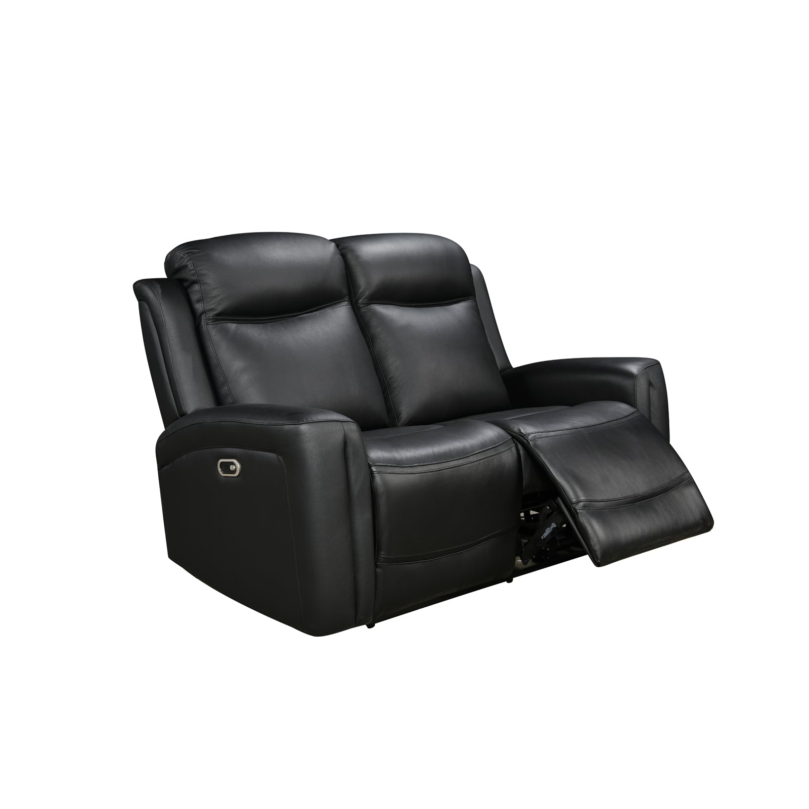 Black 2-seat electric recliner with side controls and extended footrests