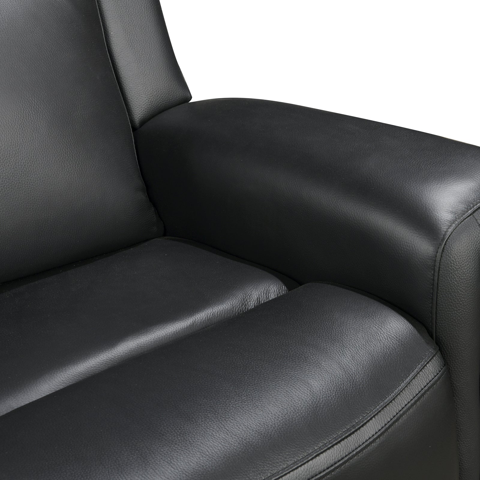 Black recliner seat cushion with smooth leather/PVC upholstery and padded armrest