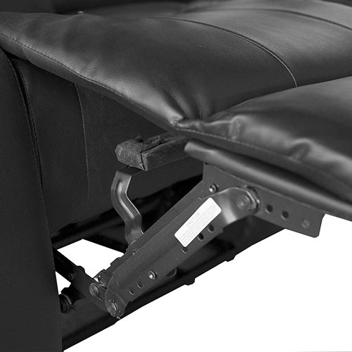 Black faux leather recliner release lever with metal reclining hardware