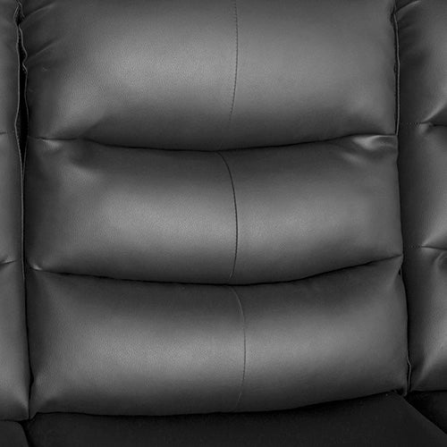 Black faux leather recliner backrest with padded panels and stitched seams
