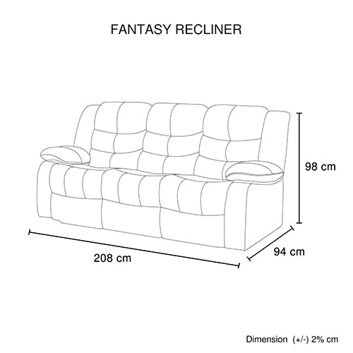 Recliner sofa dimensions diagram with 208 cm length and labeled height