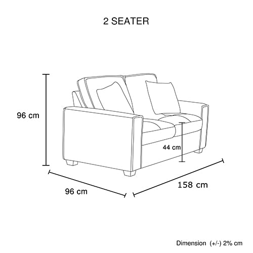 2-seater sofa dimensions: 158 cm length, 96 cm width, 96 cm height