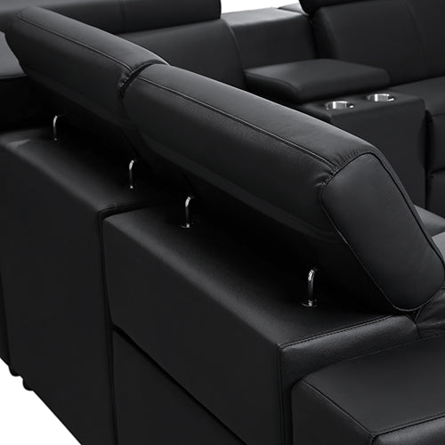 Dark leather recliner side panel with adjustable footrest mechanism