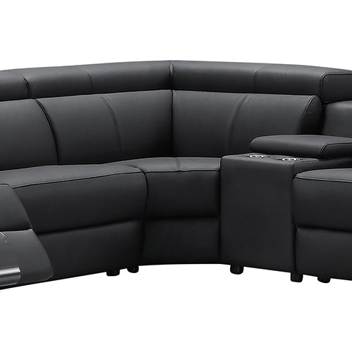 Black leather corner sofa backrest and arm section
