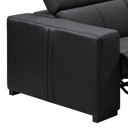 Black leather end seat with tufted panels and squared arm