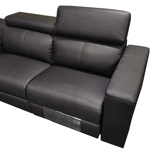 Black leather two-seat reclining sofa with tall headrests