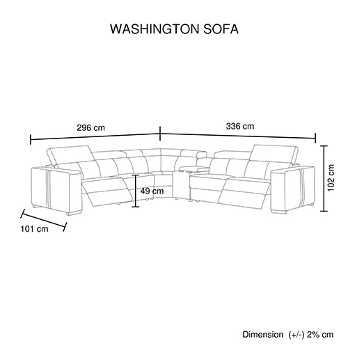 Corner sofa dimension diagram with width and depth measurements