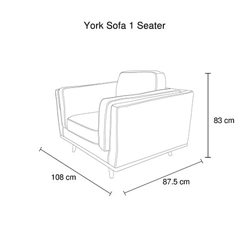 Single-seater armchair dimension diagram showing side and height measurements