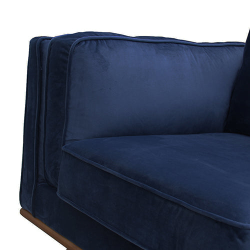 3-seater sofa backrest and arm in soft blue velvet with wooden legs