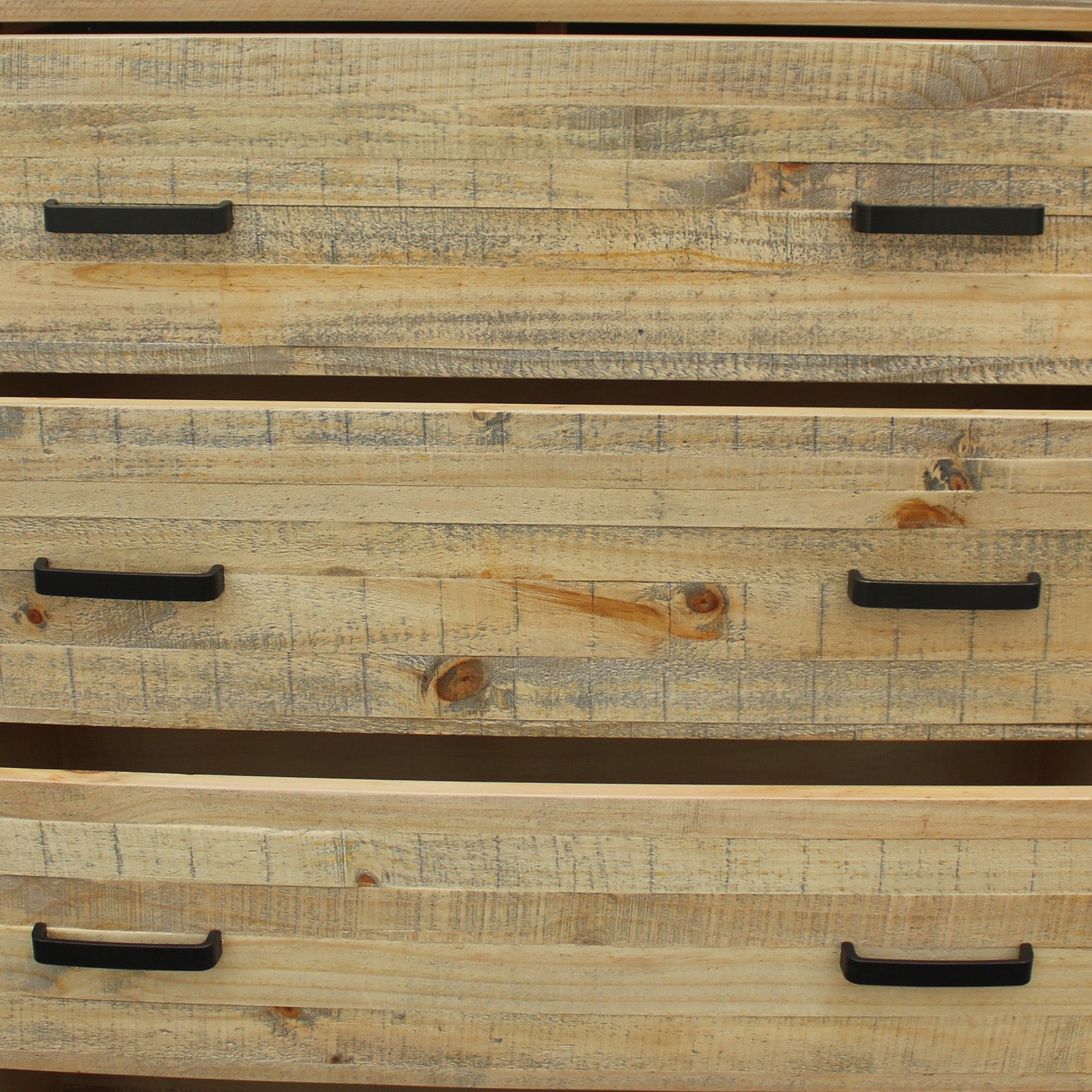Wooden tallboy cabinet drawer fronts with four black bar handles