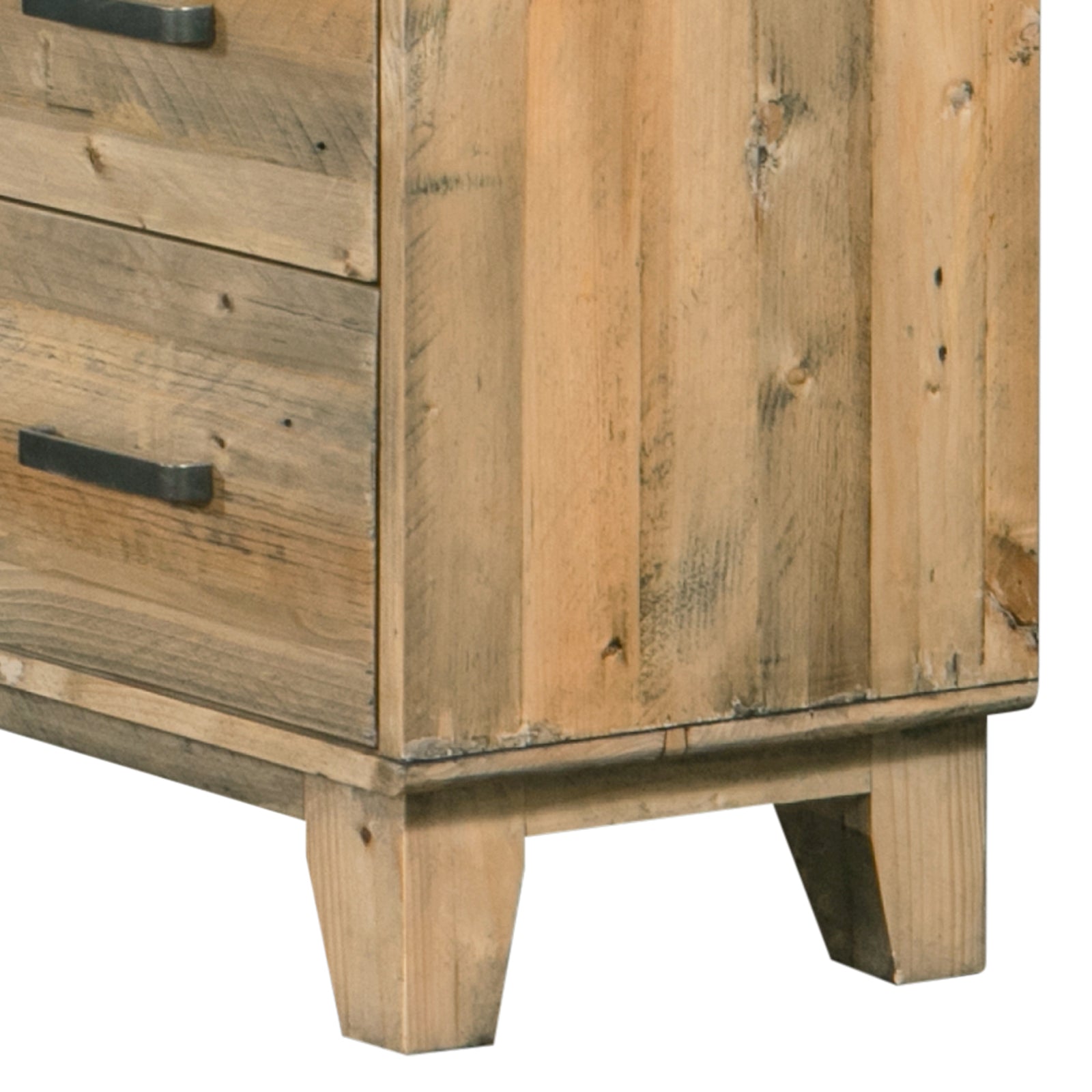 Light brown wooden tallboy cabinet with four drawers and angled feet
