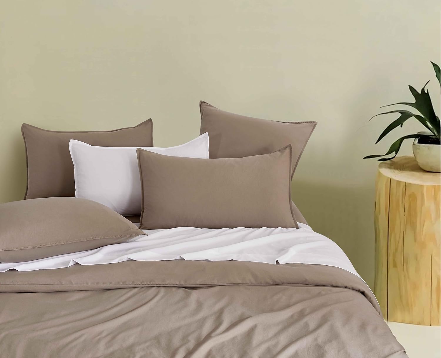 Vintage Washed Microfibre Quilt Cover Set (Truffle, Single)