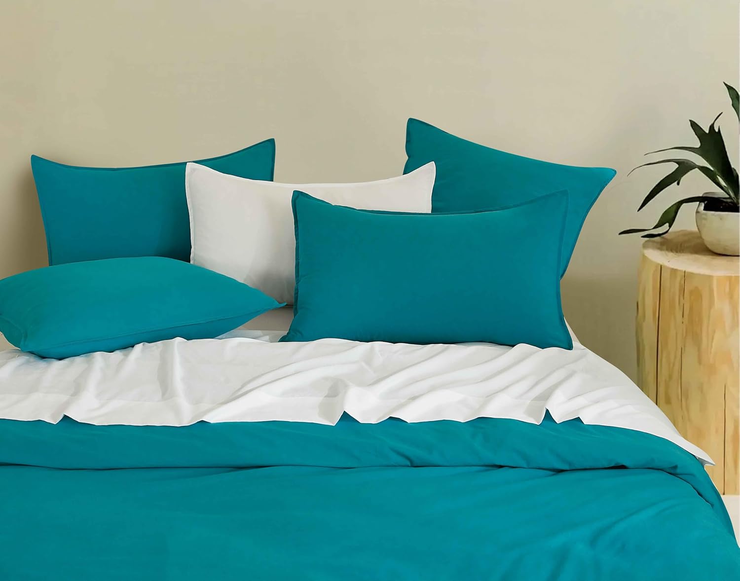 Vintage Washed Microfibre Quilt Cover Set (Teal, Double)