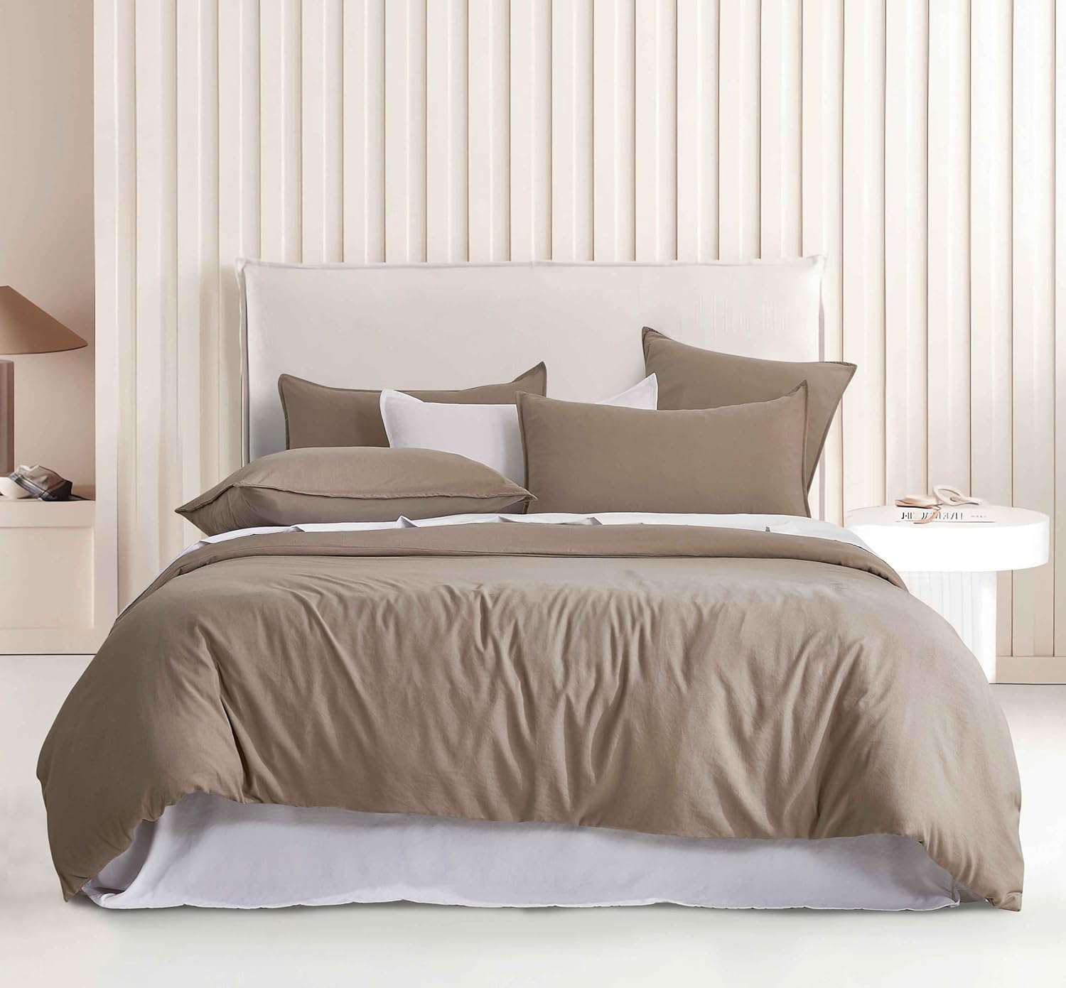 Vintage Washed Microfibre Quilt Cover Set (Truffle, Double)