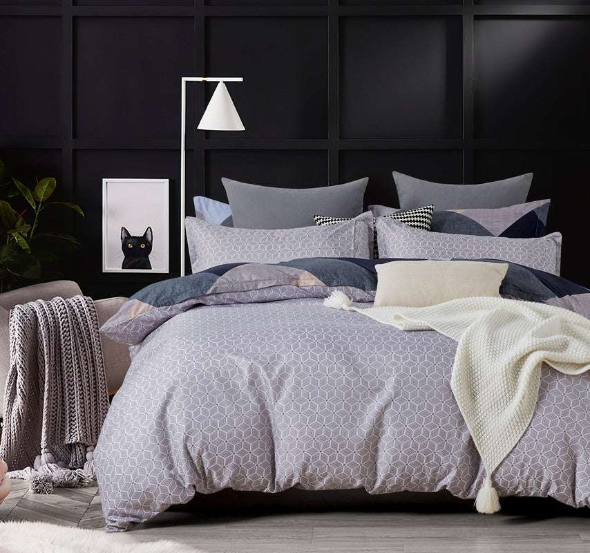 Microfiber Reversible Quilt Cover Set - Jay - Queen Size