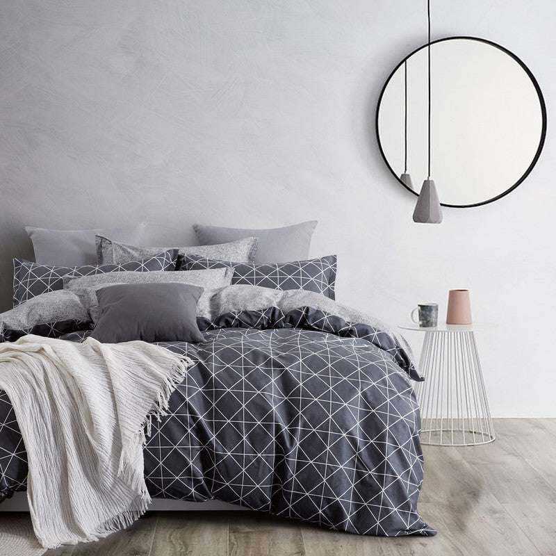 100% Cotton Reversible Quilt Cover Set - Manhattan - Queen Size