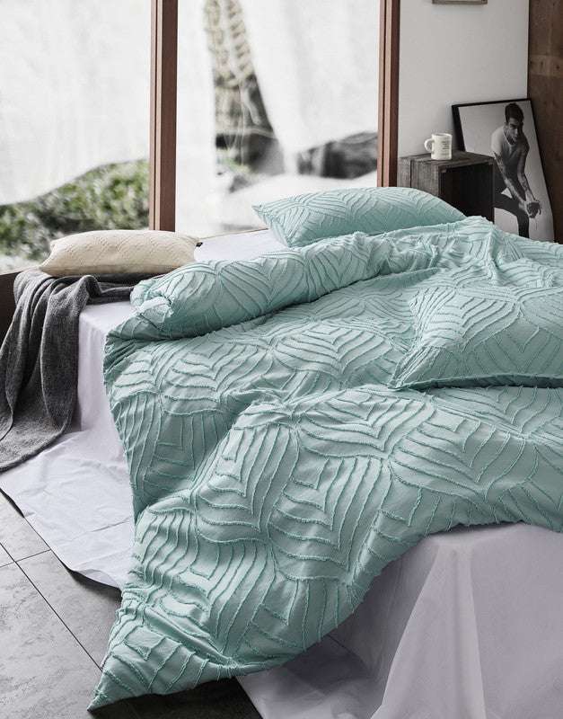 100% Premium Tufted Microfibre Quilt Cover Set - Ultra-Soft, Durable Embroidery Bedding Comforter Set - Machine Washable & Zipper Closure - Sage Green - King