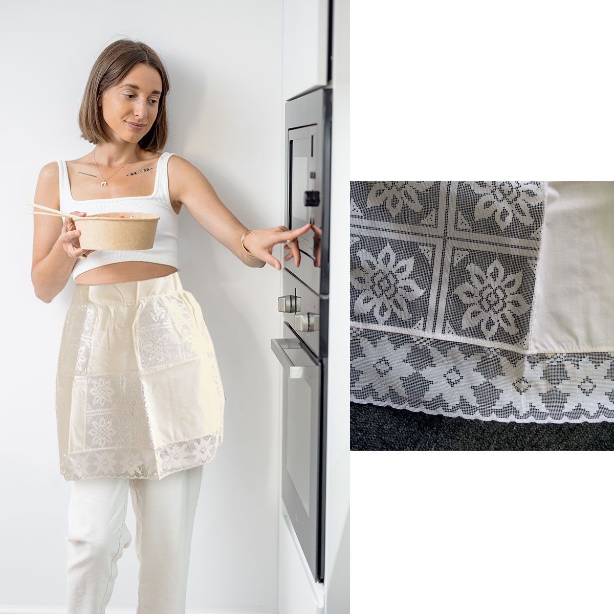 Filigree Lace Half Apron Cream 90 x 50cm Bedworld