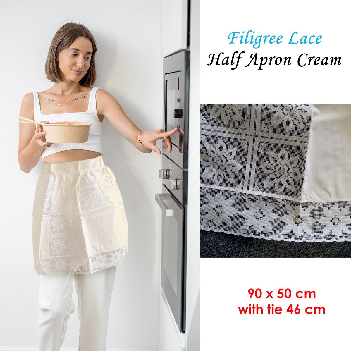 Filigree Lace Half Apron Cream 90 x 50cm Bedworld