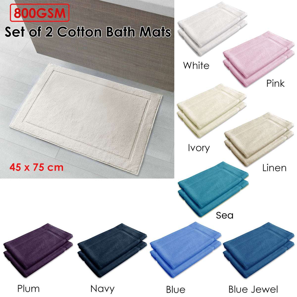 2 Cotton Bath Mat Blue