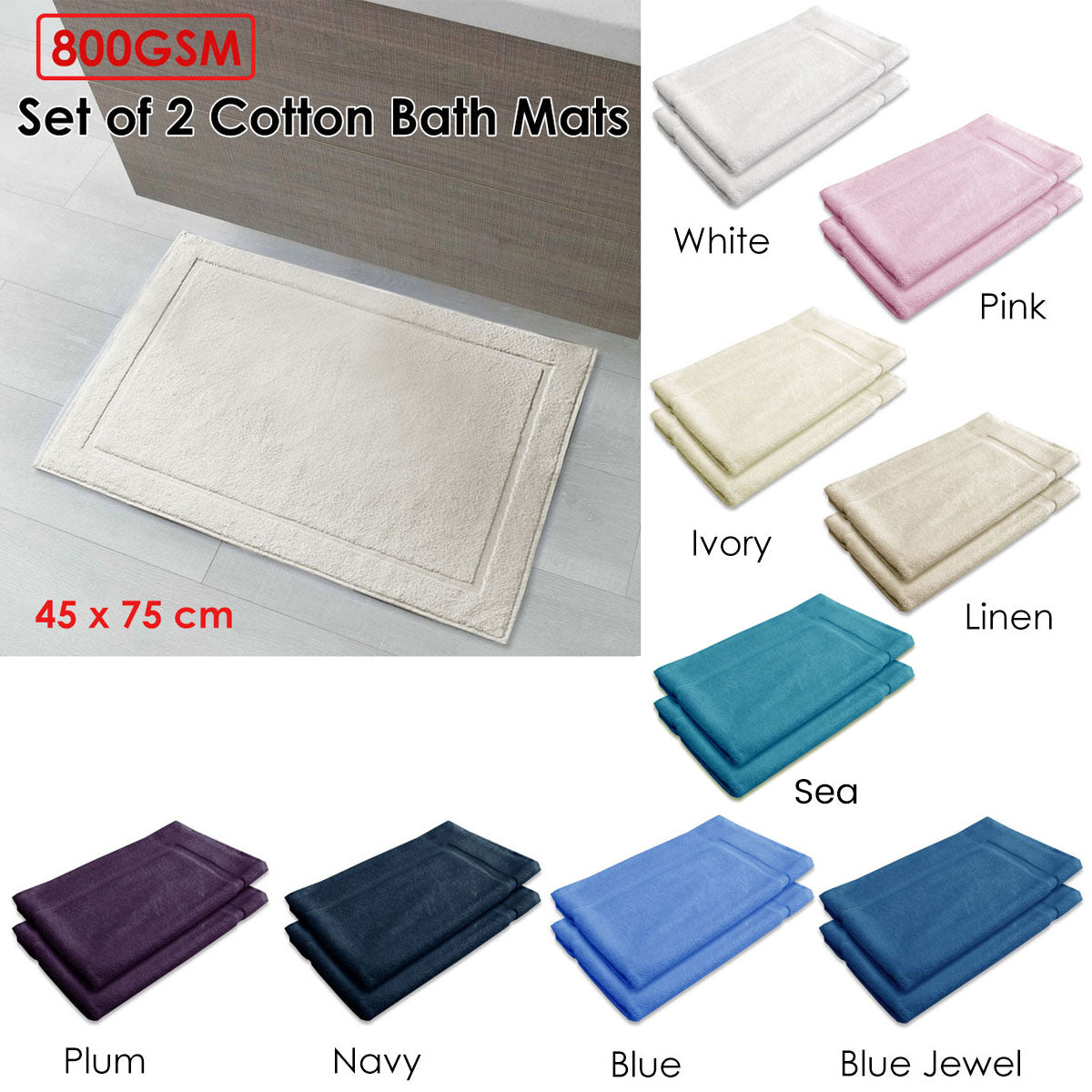 2 Cotton Bath Mat Linen