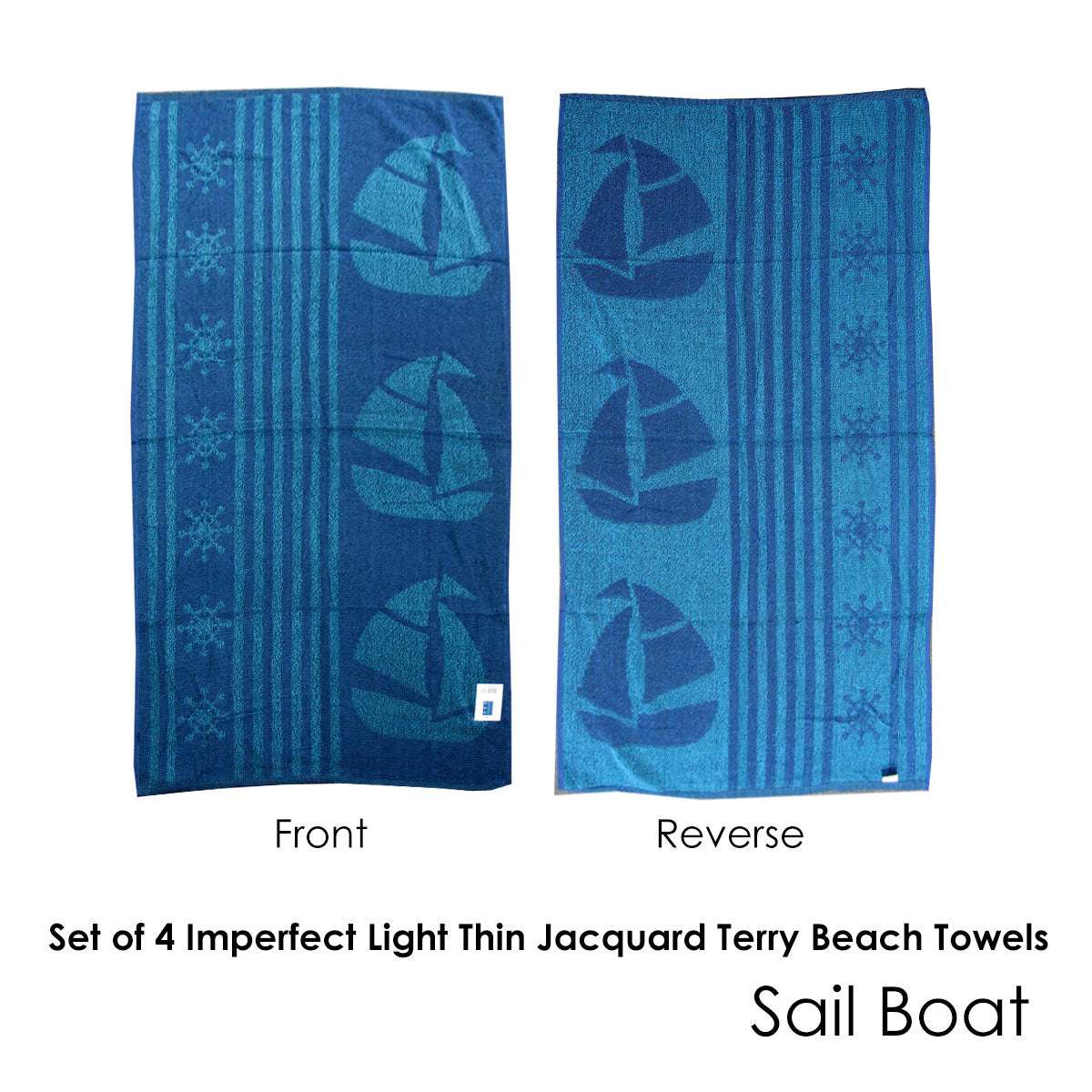 4 Imperfect Jacquard Terry Beach Towels Sail Boat