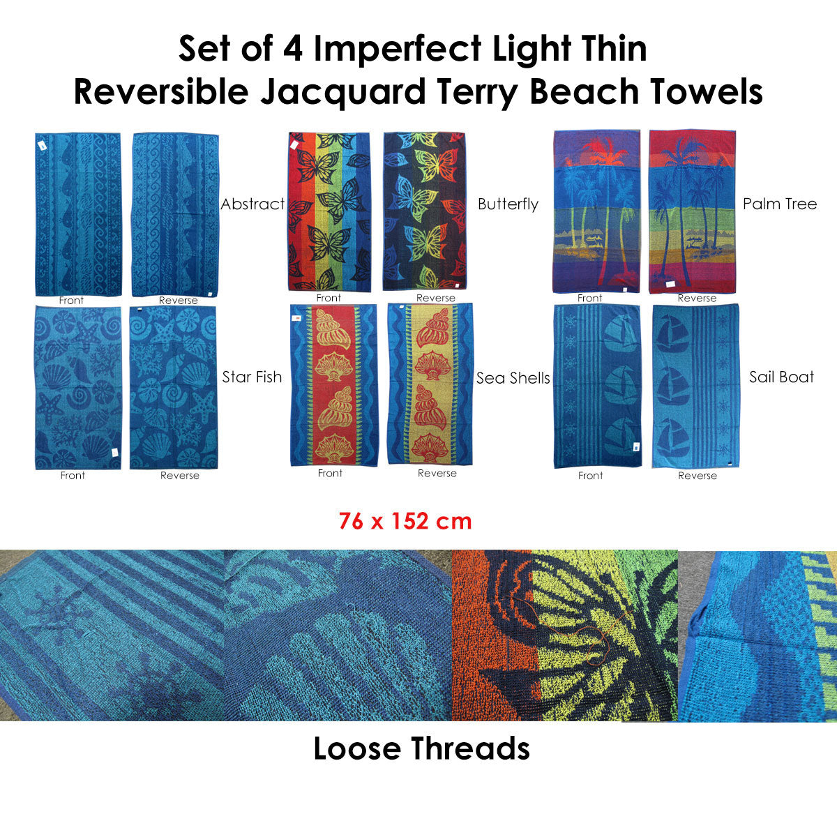 4 Imperfect Jacquard Terry Beach Towels Sail Boat