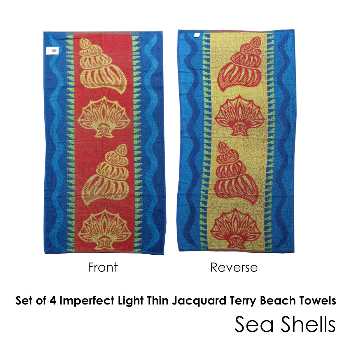 4 Imperfect Jacquard Terry Beach Towels Sea Shells