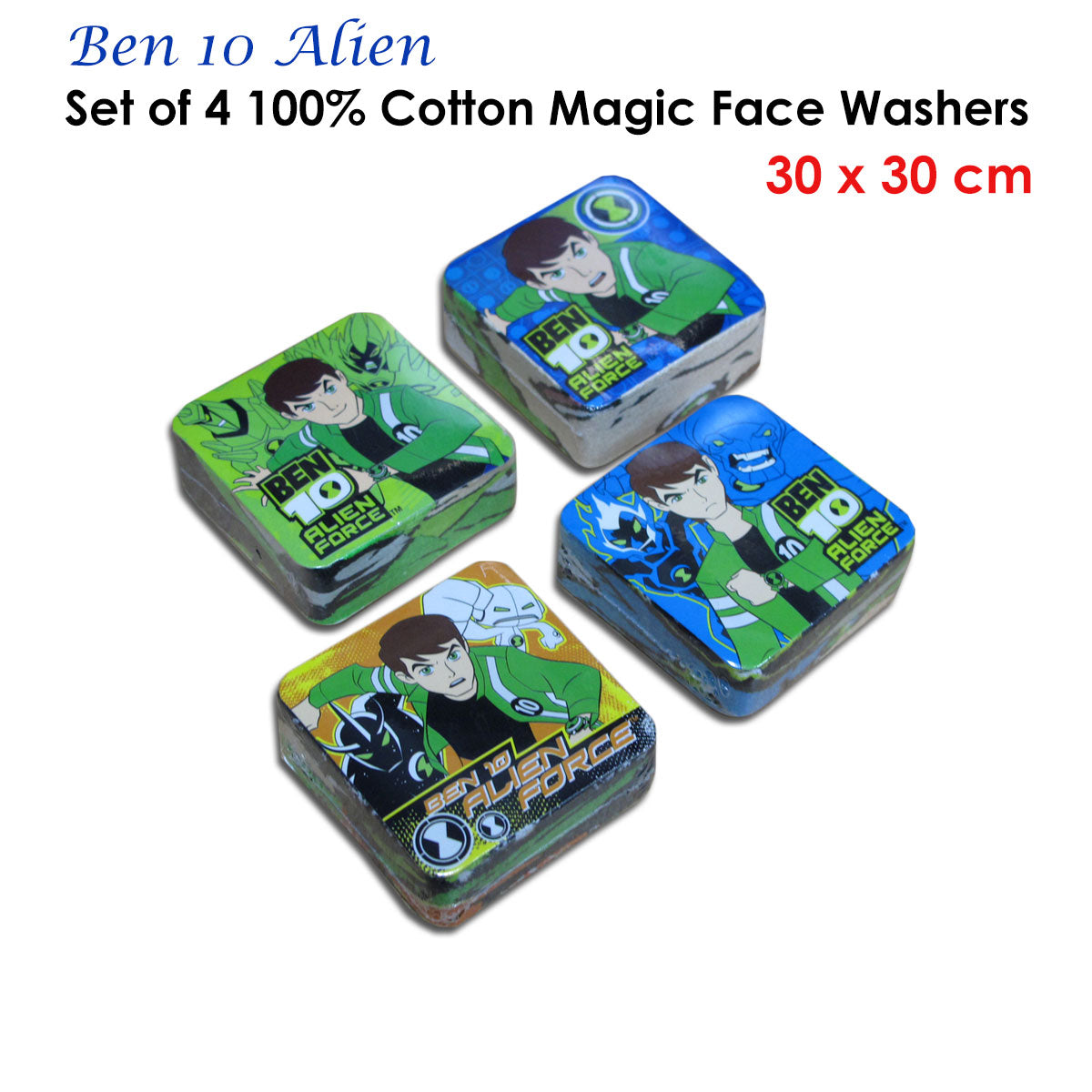 4 Ben 10 Alien Magic 100% Cotton Face Washers
