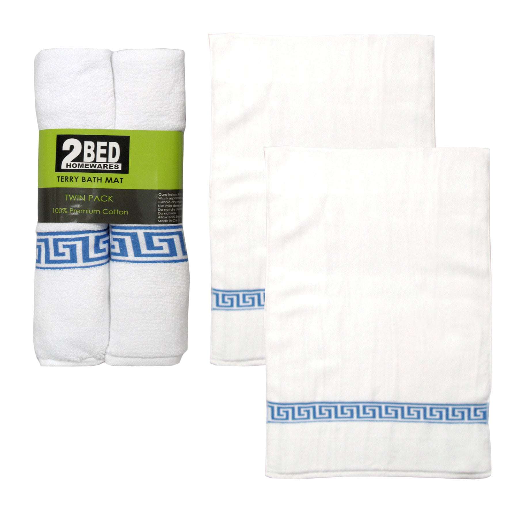 2 Greek Key Bath Mats White