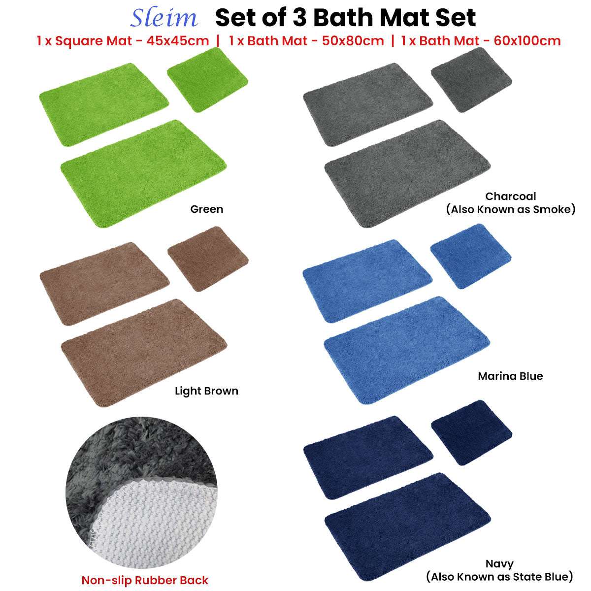 3 Bath Mat Set Green