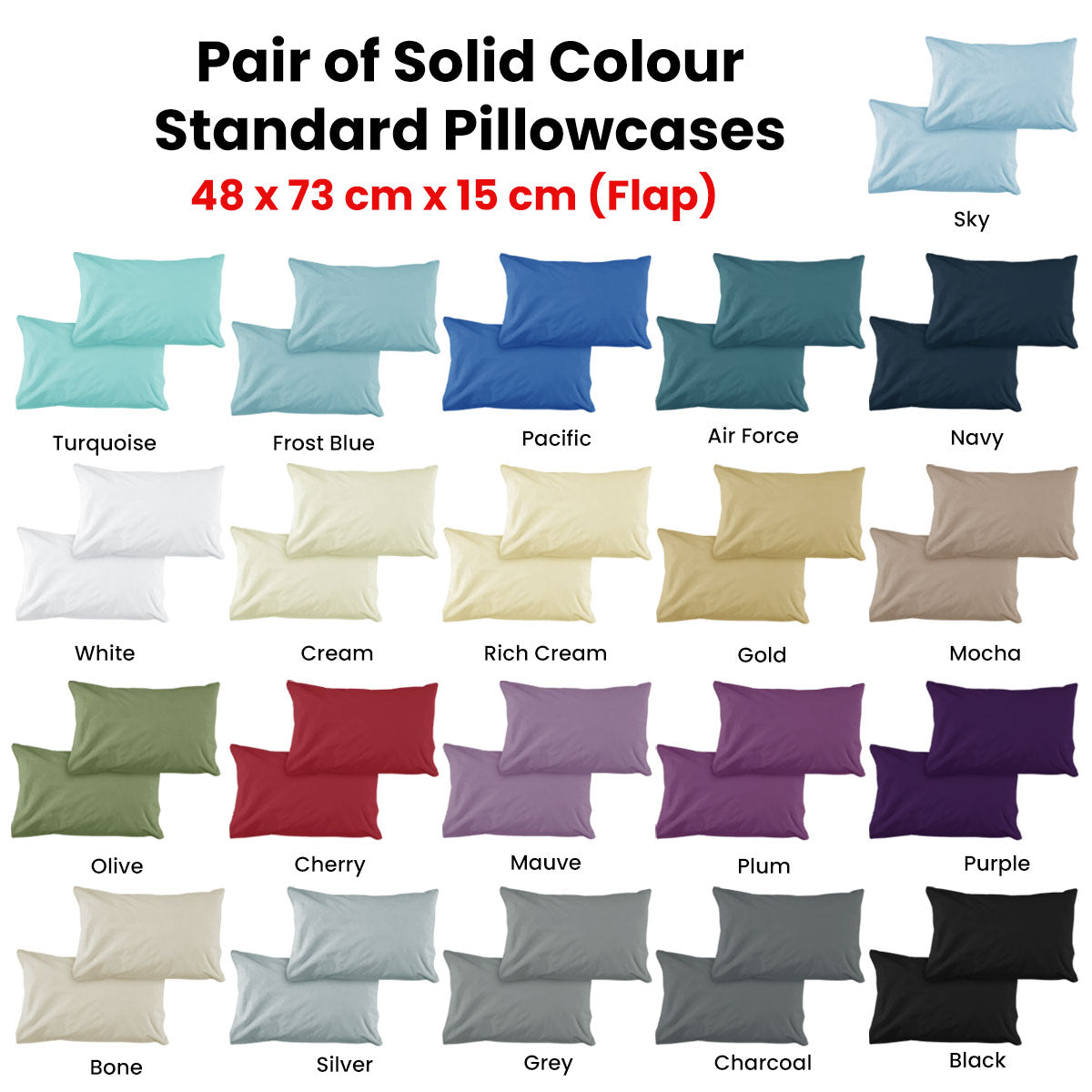Solid Colour Microfiber Standard Pillowcases 48x73cmx15cm (Flap) Black