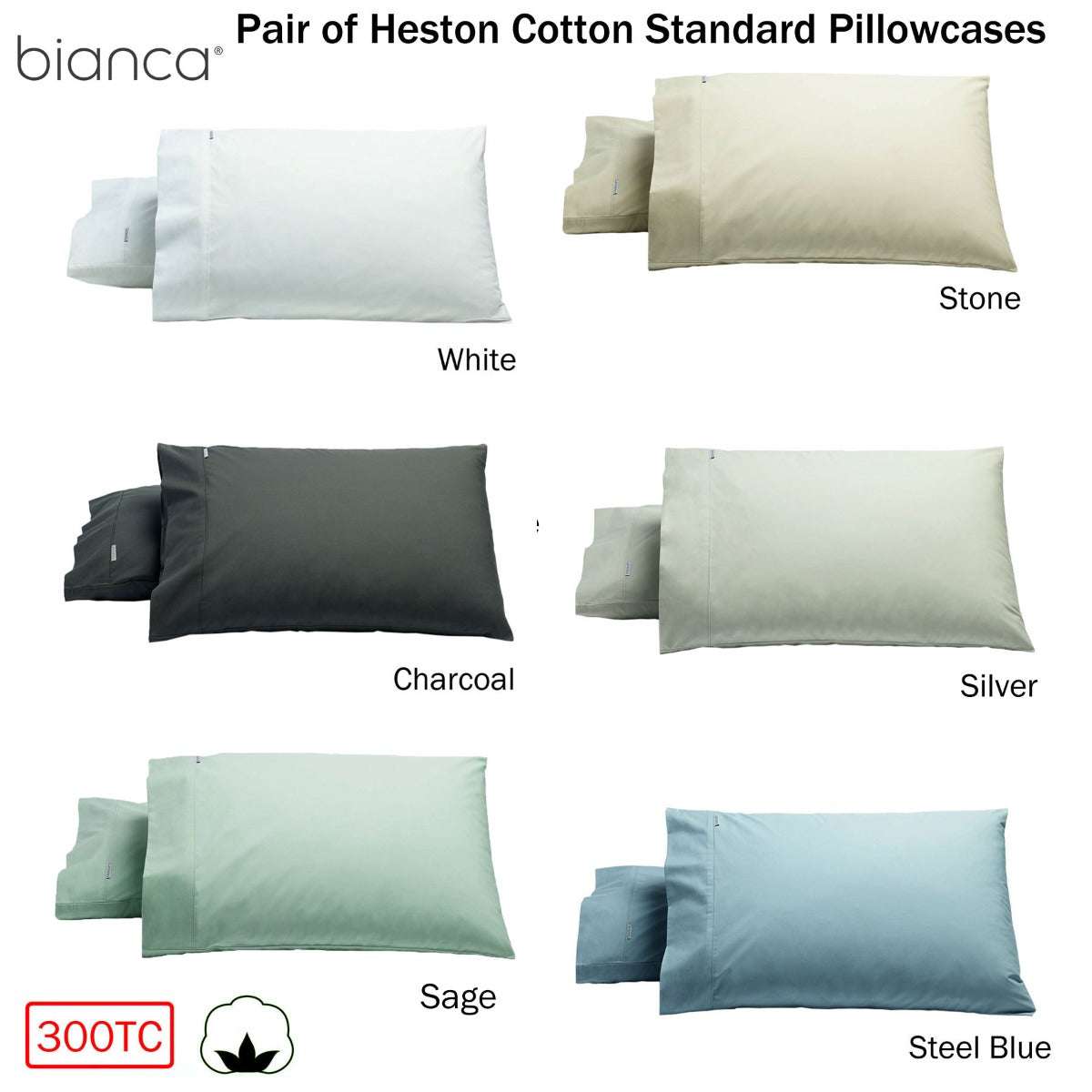 Heston Cotton Percale Standard Pillowcases White