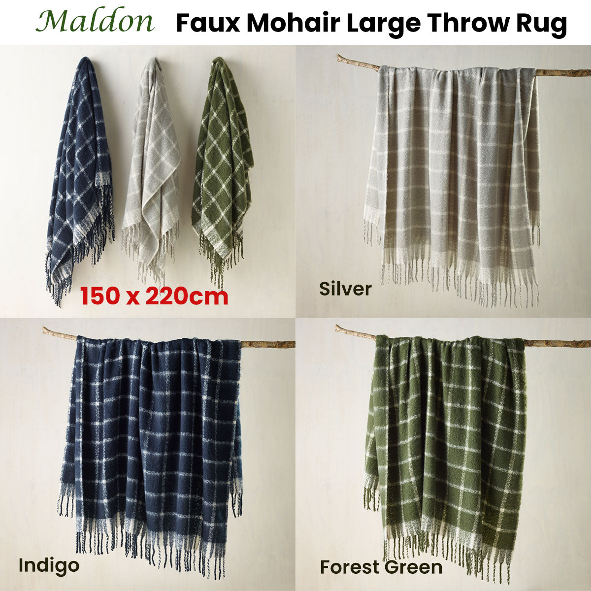 Bianca Maldon Faux Mohair Large Throw Rug 150